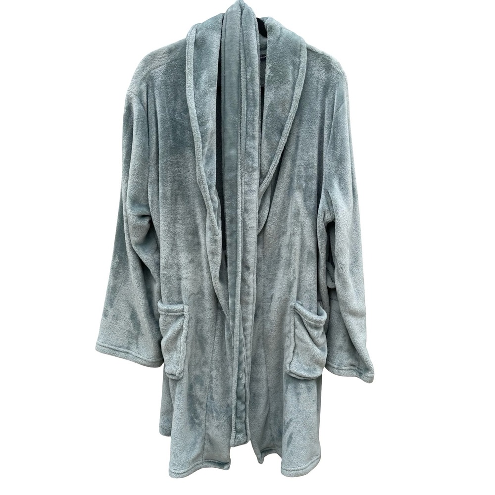 Mythology Loungewear Cozy Plush Fleece Robe Sage Green Shawl Collar Soft Wrap OS